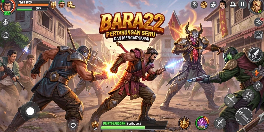 Tampilan gameplay BARA22 dengan pertarungan penuh aksi dan karakter yang beragam.