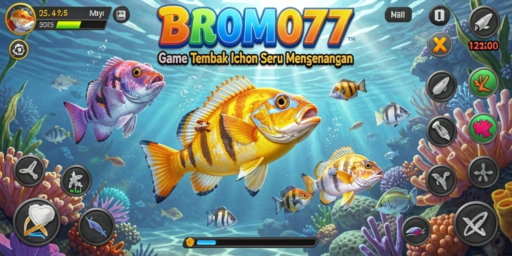 Tampilan screenshot BROMO77 dengan gameplay Tembak Ikan yang seru.