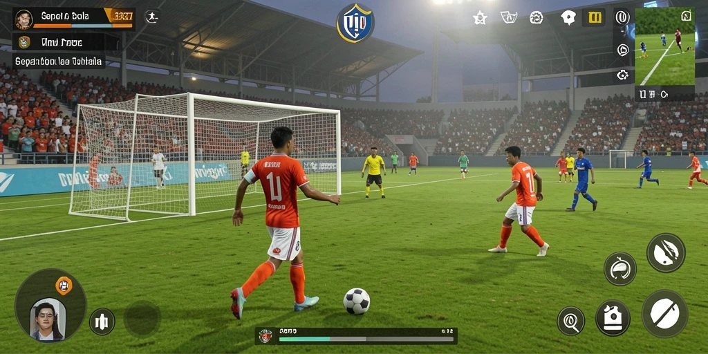 Tangkapan layar gameplay C0077 menampilkan aksi sepak bola yang mendebarkan.