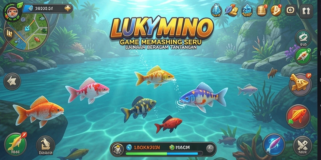 Tampilan gameplay LUKYMINO dengan aksi memancing yang menarik.