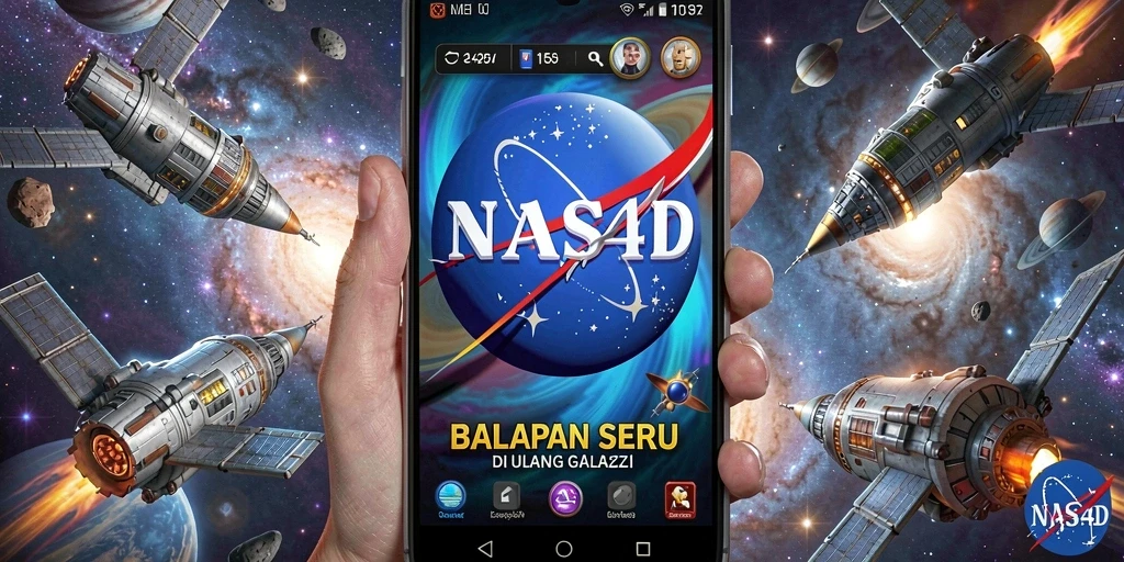 Tangkapan layar dari gameplay seru NASA4D yang menunjukkan aksi balapan di galaksi.