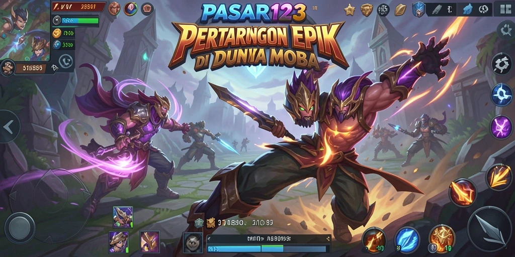 Tangkapan layar utama menunjukkan pertempuran epik dalam game PASAR123.