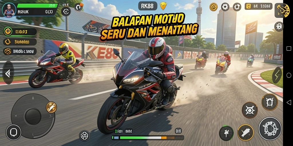 Screenshot menampilkan balapan motor yang seru dan menantang di RK88.