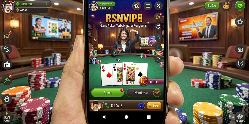 Tampilan utama RSNVIP8 menampilkan aksi seru permainan Poker.