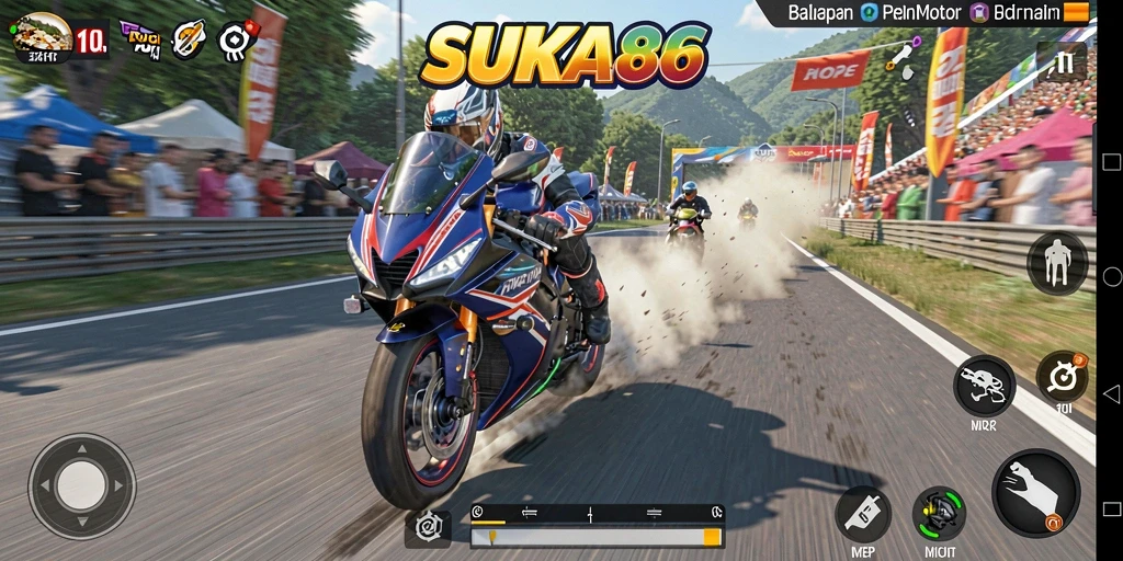 Gameplay seru balapan motor SUKA86 dengan grafis menakjubkan.