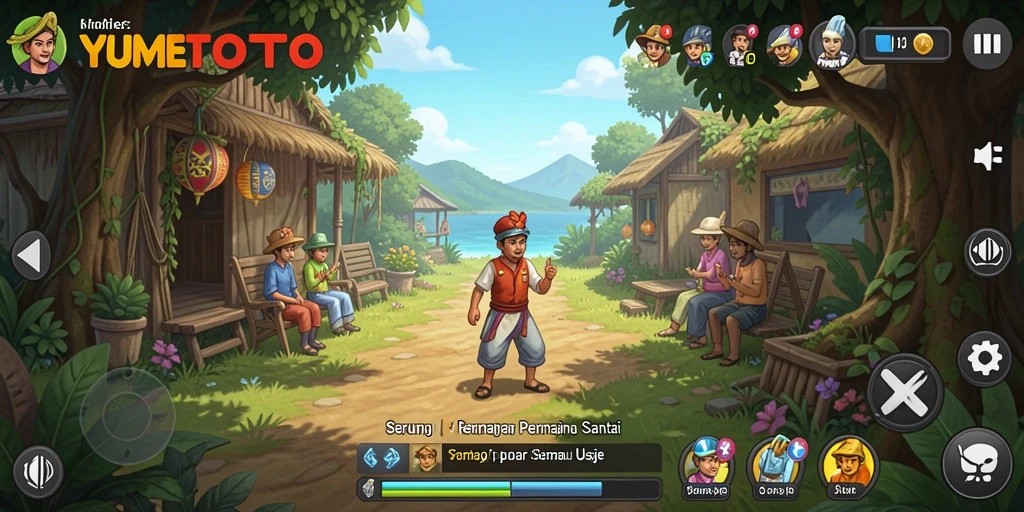 Tampilan gameplay YUMETOTO yang cerah dan penuh warna.